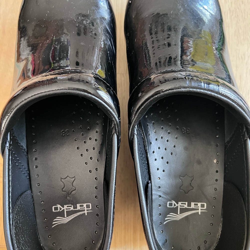 Dansko Black Patent Leather Mules